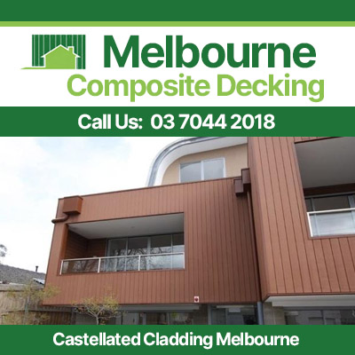 Castellated composite cladding with wood grain finish in Melbourne