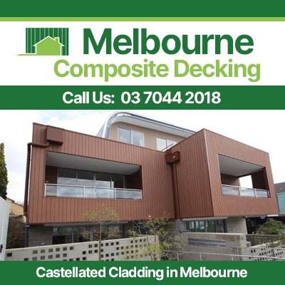 Timber-tone castellated cladding on modern Melbourne structure