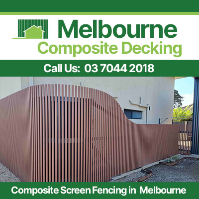 Timber-look composite screen fence with vertical slats in Melbourne
